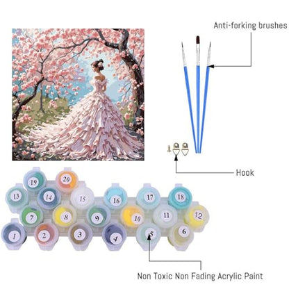 Paint by Numbers Kit for Adults Beginner, Cherry Blossom Beauty 16x20 In | Paint by Number for Beginner,Adult Paint by Number,HD Color Canvas,DIY Tool Kits,Stress Relief Craft,Great Gift,Without Frame - color: MT6269