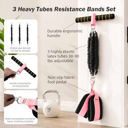 Pedal Resistance Bands with Handles, 3 Heavy Tube Adjustable Exercise Bands