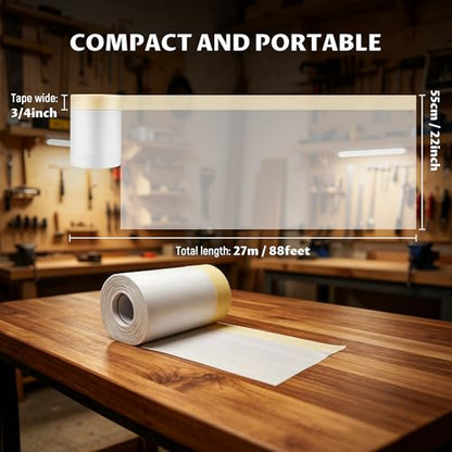 Lichamp Plastic Cover for Painting, Pre-Taped Masking Film, 22 inch x 88 feet x 3 Rolls (264 feet Total), Painters Plastic with Tape, Advanced Masking Tape Film