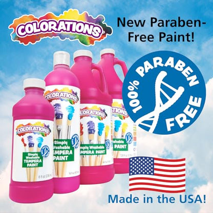 Colorations - SWT16 Simply Washable Tempera Paints, 16 fl oz, Set of 11 Colors, Non Toxic, Vibrant, Bold, Kids Paint, Craft, Hobby, Arts & Crafts, Fun, Art Supplies | Matte Finish, Vibrant Colors, Non-Toxic Craft Paint, Classroom Supplies, School & Craft