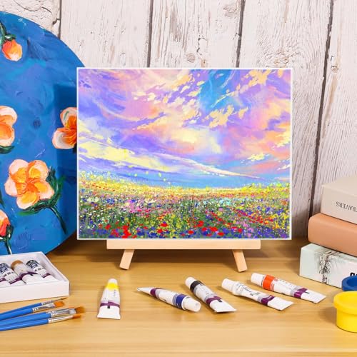Canvas Boards with Easel for Painting 6 Pack 8 x 10 Inch Small Canvases Panels with Pine Easels Beginner PaintingKit for Acrylic Oil Watercolor Crafts Sip and Paint Art Party - style: Canvas and Easel 12
