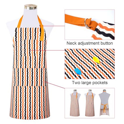 2 Pack Bid Aprons, Adjustable Kitchen Apron with 3 Pockets, Chef Works Apron. - color: Orange/Black