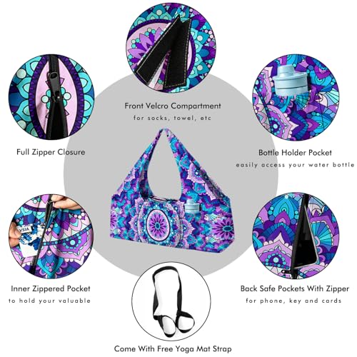 Yoga Mat Bag Large Yoga Bag and Carrier with Strap Zipper and Pockets Fits All Your Stuff Yoga Tote Pilates Bags for Women Fit Most Size Mats - color: Purple