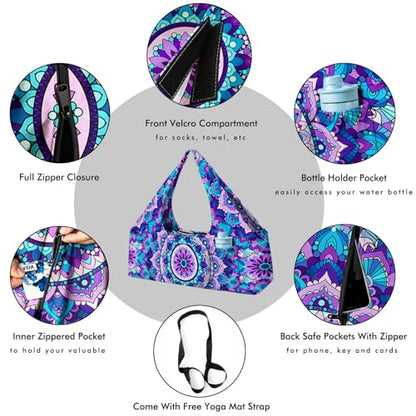 Yoga Mat Bag Large Yoga Bag and Carrier with Strap Zipper and Pockets Fits All Your Stuff Yoga Tote Pilates Bags for Women Fit Most Size Mats - color: Purple