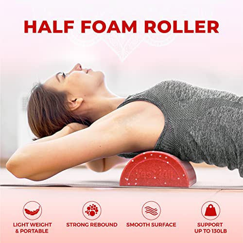 Yes4All High-Density EPP Half Round Back Roller Foam, Exercise Foam Roller for Yoga, Pilates & Stretching - 12, 18, 24, 36 inch - color: Red Snow, style: 12 inch