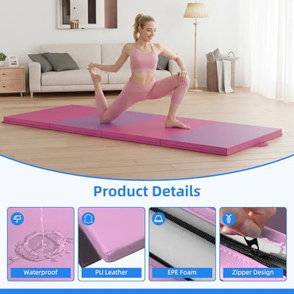 Polar Aurora 4'x10'x2 Thick Folding Gymnastics Exercise Mat Aerobics Stretching Yoga Mats - color: Purple-Pink
