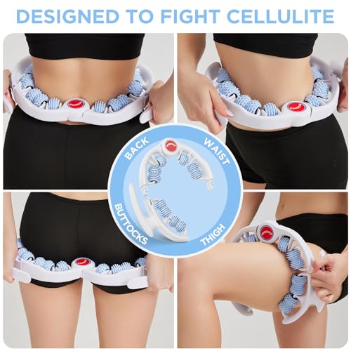 Cellulite Massage Tool - Lymphatic Drainage Massager - Muscle Roller, Deep Fascia Massage, Dimpled Skin Removal, Legs/Thighs/Buttocks, Anti-Cellulite Roller, Smooth Skin (14 Wheel - Blue) - color: White Blue