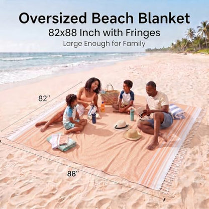 Yongoes Turkish Beach Towel Blanket Oversized 82x88 Orange Boho - color: Rustic, size: Extra Large 82"x88"（208x224cm）