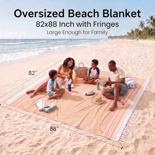 Yongoes Turkish Beach Towel Blanket Oversized 82x88 Orange Boho - color: Rustic, size: Extra Large 82"x88"（208x224cm）