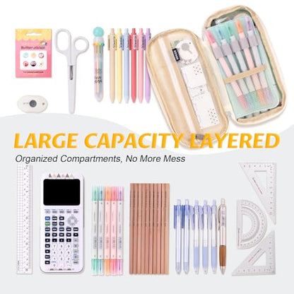 EASTHILL Big Capacity Pencil Pen Case Office College School Large Storage High Capacity Bag Pouch Holder Box Organizer Blue (Cyan) - color: Cyan