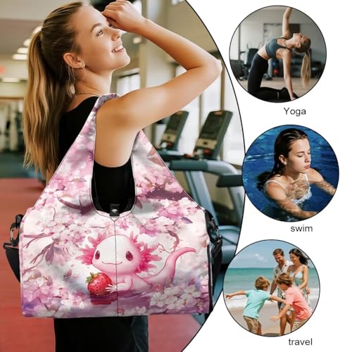 Gym Bag with Yoga Mat Holder Large Tote Bag With Multi Pockets for Women Men Dry Wet Separated Pocket Carryall Yoga Tote Bag for Pilates Travel Workout Office - color: Cute Salamander