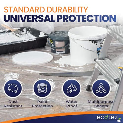 12 Pack 12 x 9 ft Extra Large Plastic Drop Cloth for Painting | Light & Durable Tarp Cover for Furniture Plastic Clear Tarp Waterproof - Paint Floor Covering - Painters Drop Cloth Sheeting - size: 12 Pack