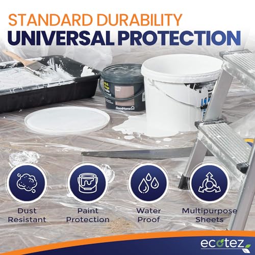1 Pack 12 x 9 ft Extra Large Plastic Drop Cloth for Painting | Light & Durable Tarp Cover for Furniture Plastic Clear Tarp Waterproof - Paint Floor Covering - Painters Drop Cloth Sheeting - size: 1 Sheet