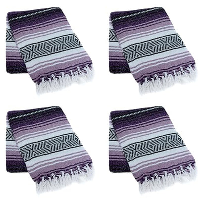 La Montana Bulk Falsa Mexican Blanket, 4 Pack, Dk Purple/Lt Purple/White - color: Dark Purple/Light Purple/White