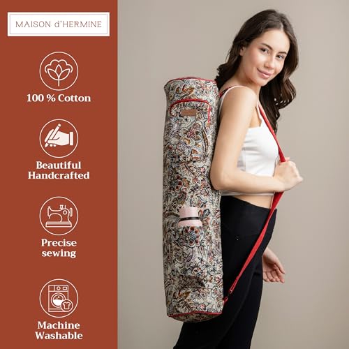 Maison d' Hermine Yoga Mat Duffle Bag Gym Tote Yoga Mat Carry Bag | Cylindrical bag for Woman Men Gifts Adjustable shoulder straps with Drawstring Water Bottle Pocket and zipper pocket - color: Jaipur, style: Yoga Mat Carry Bag