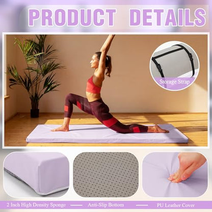 Lyrow 2 Inch Thick Yoga Mat 72x24 with Carry Strap Foam - color: Taro Purple