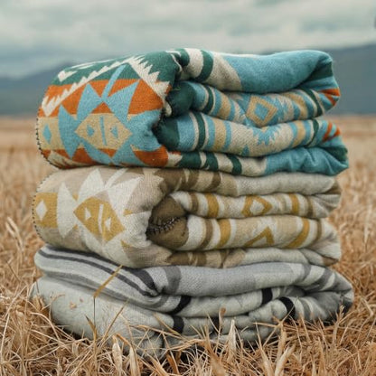 Aztec Blanket with Soft Sherpa Fleece, Southwestern Blankets, Boho Throws - color: Grey, size: 50" x 60"