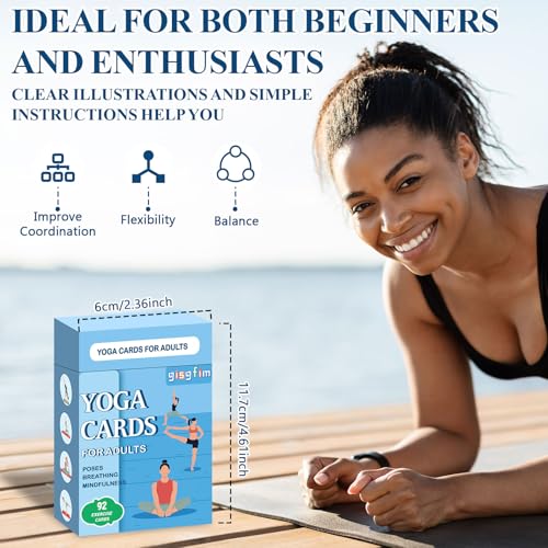 gisgfim Yoga Cards 92 Yoga Poses Workout Positions Flashcards with Instructions Cues and Sanskrit Names for Home Gym Use Beginner Advanced Learner Educational Activity Promote Mindfulness Relaxation