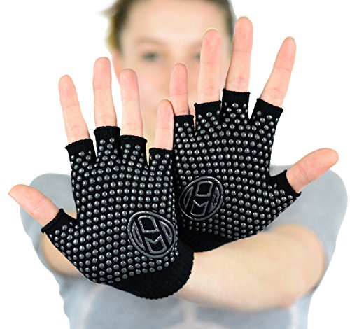 Mato & Hash Yoga Pilates Fingerless Exercise Grip Gloves - color: Black/Grey, size: 3 Pack