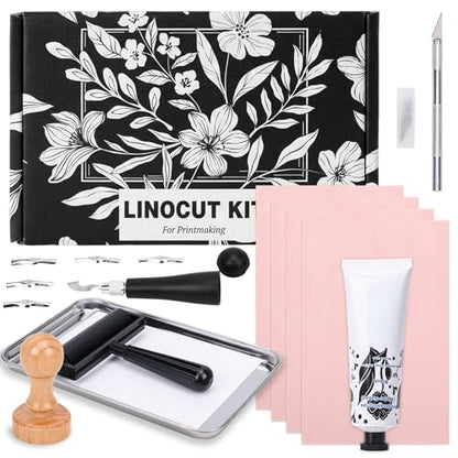 SGHUO Linocut Kit for Beginners, Stamp Making Set with Tools | Linoleum Blocks for Printmaking & Linocut Tools Included, Stamp Making Set, DIY Art Gift Adults Teens Beginner Printmaking