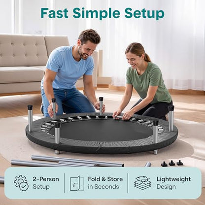 SereneLife 40" Foldable Mini Trampoline for Adults - Compact Fitness Rebounder with Adjustable Foam Handle, Exercise Trampoline with Max Load 330lbs, Indoor/Garden Whole-Body Workout - color: Deep Black