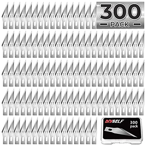 DIYSELF 300 PCS Exacto Knife Blades 11, Craft Hobby Knife Exacto Blades | High Carbon Steel Exacto Blades, Craft Knife Blade, #11 Exacto Knife Refill Blade with Storage Case for Scrapbooking, Stencil - size: 300pack #11 Blades