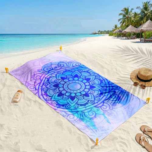 YunTu Bohemia Oversized Sandproof Beach Towel Blanket with Wind Anchors & Pillow and Pocket, Extra Large Microfiber Mandala Beach Mat for Travel, Camping, Hiking (Mandala 2) - color: Mandala 2