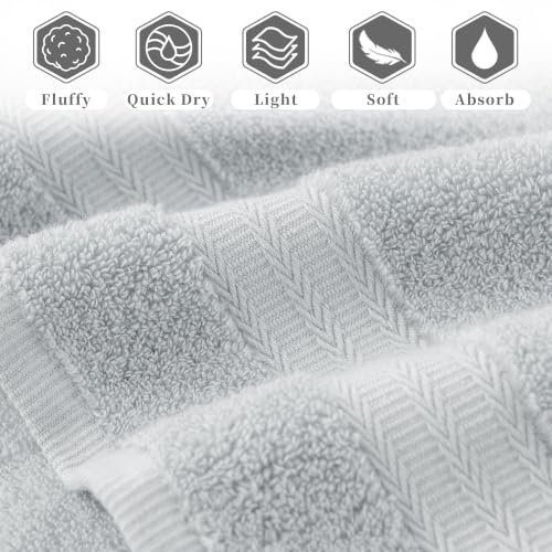 VOOVA & MOVAS Light Gray Hand Towels 2 Pack, 100% Cotton, 13x29 in | Lightweight Ultra Soft & Highly Absorbent, Quick Dry, Built-in Hanging Loop, Great for Home, Gym & Hotel - color: Lightgray