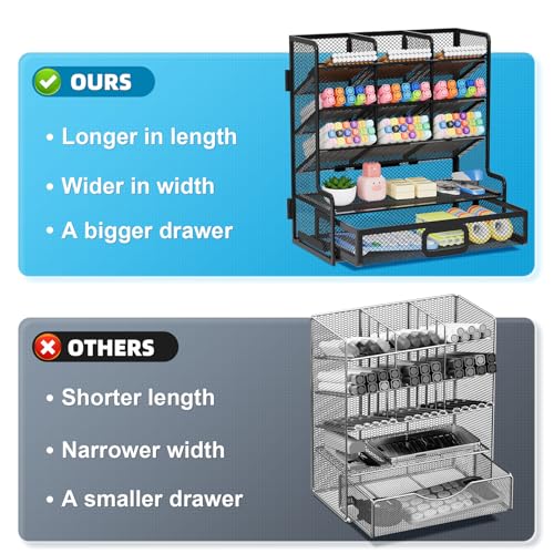 Marbrasse Larger Mesh Desk Organizer with Drawer, Multi-Functional Pen Pencil Holder, Easy Assembly, Desk Organizers and Accessories for Office Art Supplies (Black) - color: Black, size: 9.8"*9.6"*5.4"