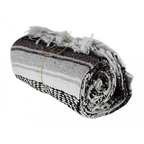 Green Large Authentic Falsa Mexican Yoga Meditaion Blanket 7'/5' Southwest Rug Throw (Grey)