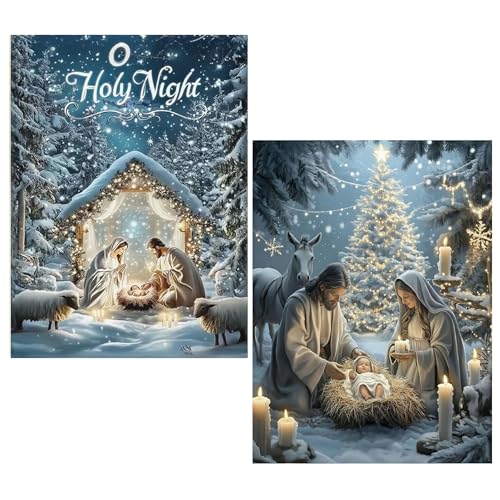 KUFWKEY 2 Pack Holy Night Nativity Scene Diamond Art Kit for Adults,Birth of Jesus Diamond Painting Kit,Religious Gem Art and Crafts,Christian Diamond Dots Kits,DIY Mosaic Kits,Home Decor 12x16 inch - color: LW5758