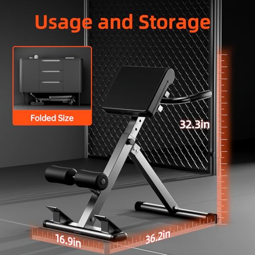 Roman Chair Hyperextension Bench – Adjustable Back Extension Machine for Glutes, Hamstrings & Lower Back – Foldable Multi-Purpose Workout Equipment for Home Gym - size: Medium(Big Pad)