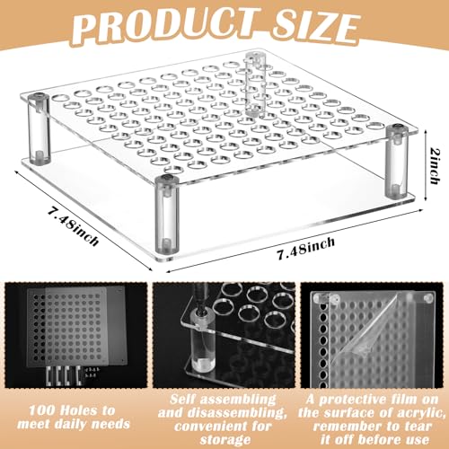 Honeydak 100 Holes Acrylic Pen Display Holder Clear Pen Desk Organizer Plastic Pencil Display Stand Rack for Paint Brushes Markers Makeup Brush Home Office Storage