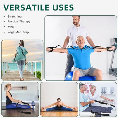 Abiarst Stretching Strap Yoga Straps for Physical Therapy, 10 Loops Non-Elastic Stretch Band for Pilates, Flexibility, Exercise and Gymnastics - color: 2-Pack (Black+Back)