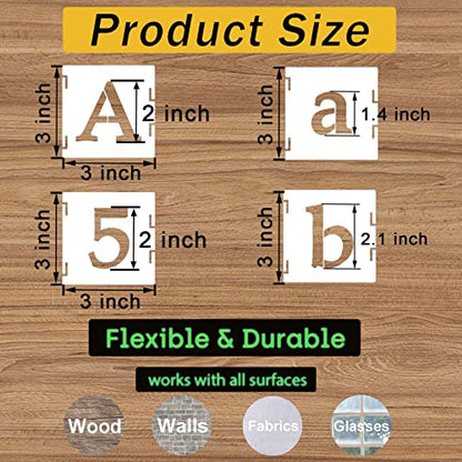 2 Inch Alphabet Letter Stencils, 65 Pcs Reusable Plastic Letter Number Symbol Interlocking Drawing Template Kit for Painting on Wood, Wall, Fabric, Rock, Signage, Door Porch - size: 2 Inch