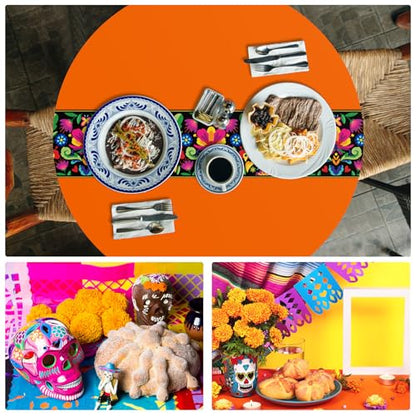 Oudain 6 Pcs Mexican Round Tablecloth 84 Inch Table Cover, Multicolor - color: Multi Color