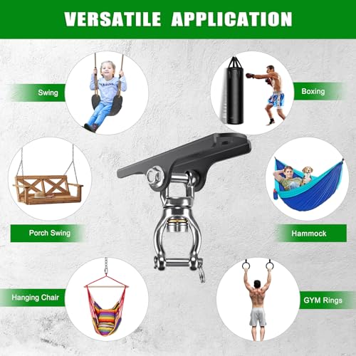 2Pack 360° Swivel Ceiling Swing Hanger with Bearing Ceiling Swing Mount | Stainless Steel Hanging Chair Hanger Swing Hardware for Hammock Chairs, Porch Swing, Aerial Silks, Gymnast Ring, Heavy Bag - color: 360° Bearing Swivel Hanger ( 2 Pack ) - Black Bas