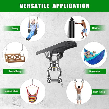 2Pack 360° Swivel Ceiling Swing Hanger with Bearing Ceiling Swing Mount | Stainless Steel Hanging Chair Hanger Swing Hardware for Hammock Chairs, Porch Swing, Aerial Silks, Gymnast Ring, Heavy Bag - color: 360° Bearing Swivel Hanger ( 2 Pack ) - Black Bas