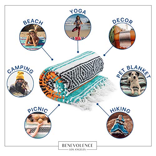 Benevolence LA Authentic Mexican Blanket – Handwoven Falsa Serape Throw – Beach, Camping, Picnic & Yoga Blanket – Lightweight Cotton Throw for Outdoor & Home – Mandarin, 50x70 in - color: Mandarin