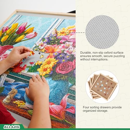ALL4JIG 2000 Pieces 2-in-1 Tilting & Rotating Puzzle Board,40.16" x 28.5"Adjustable Angle Puzzle Board with 4 Drawers & Clear Protective Cover, Birthday Gift for mom,with a Tabletop Easel-Style Tilt - size: Large-2000pcs