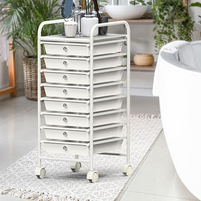 Simple Houseware 8 Drawers Rolling Utility Cart Art Craft Storage, White - color: White, size: 8 Drawers