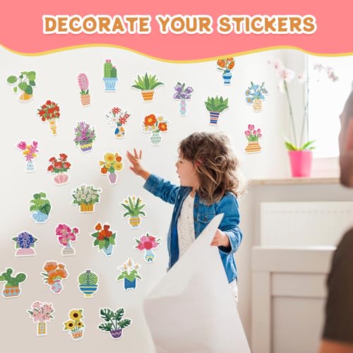 Labeol Diamond Art Kits for Kids Boys and Girls Ages 6-8-10-12 Easy to DIY Creative Diamond Art Sticker Craft by Numbers Kits for Kids and Adult Beginners (Potted Plant) - style: Potted Plant