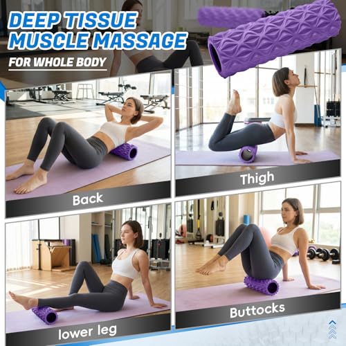 Foam Roller High Density Deep Tissue Massager for Muscle Massage | Exercise Roller Myofascial Trigger Point Release Improves Mobility Massage of Back and Leg Muscles - 15" (Purple) - color: Purple