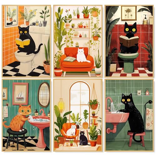 6 Pack Paint by Numbers Kit for Adults, Black Cats Canvas Painting Set | 8x12 Inch, DIY Acrylic Painting Craft Kit for Beginners without Frame, Relaxing Creative Hobby, Home Wall Decor, Gift - color: Cat-1