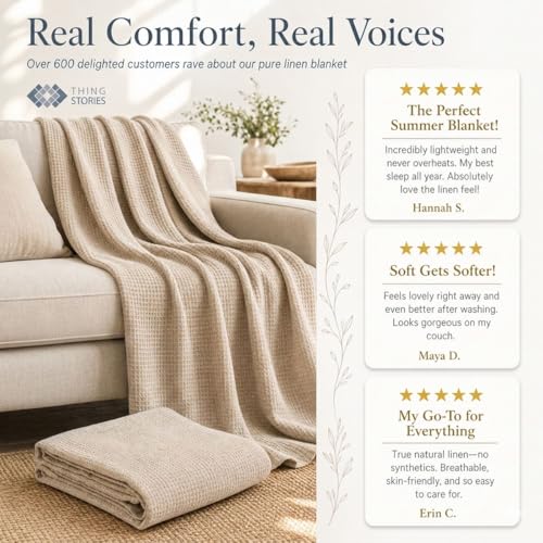 100% Pure Flax Linen Blanket – 60x80-inch Oversized Linen Throw Blanket - color: Natural Linen, size: Beach Blanket
