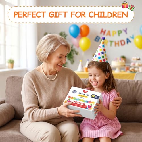 Smallbudi 12 Colors Washable Finger Paint Set for Kids 2 oz/60 ml | Non Toxic & Baby Safe Paint Mess-Free Kids Art Supplies for Craft, Art, DIY Finger Painting for Toddlers 1-3 Preschool Gifts