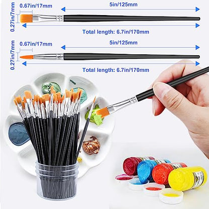 AROIC Small Paint Brushes Bulk,110 Pcs Nylon Hair Paint Brushes Black | with Flat and Round Pointed Acrylic Paint Brush Set,Craft Oil Watercolor Face Artist and Kids Painting Kits - color: Black, size: 55 Flat + 55 Fine