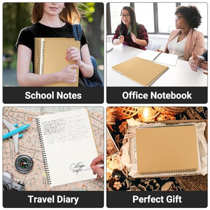 EUSOAR Graph Notebook Spiral, A4 3Packs 8.5"x11" 120 Pages Graphing Notebook, Hardcover Spiral Grid Graph Paper Notebook Composition for Math Science Engineering Artist Drawing-Kraft - color: Kraft, size: A4