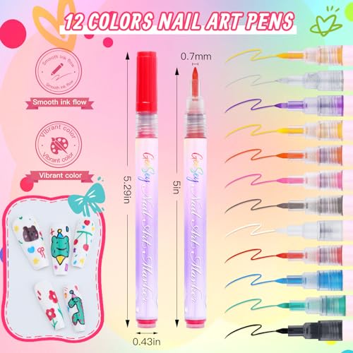 12 Color Nail Art Pens, 0.7mm Nail Polish Pens Set, Acrylic Paint Nail Markers for Nail Art, Quick-Drying Drawing Point Liner Pen for DIY Nails Art Design Manicure Salon Tools - color: 0.7mm