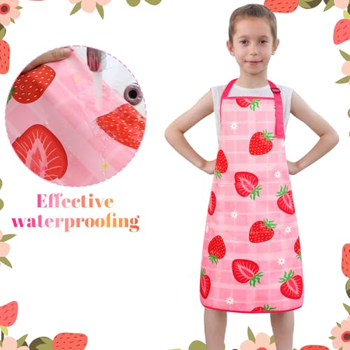 2 Pack Kids Apron, Cute Cooking Aprons, Waterproof Art Apron with Pockets, Toddler Painting Artist Apron Adjustable - color: Cute Strawberry, size: 45*62cm